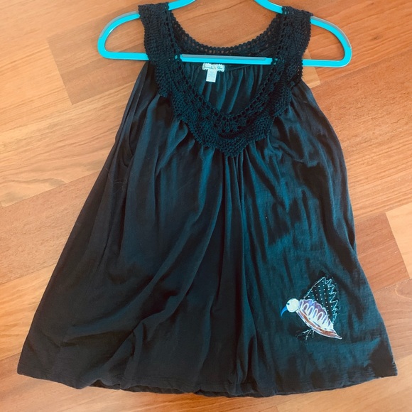 Kimich Blue black top with cute bird - Picture 3 of 4